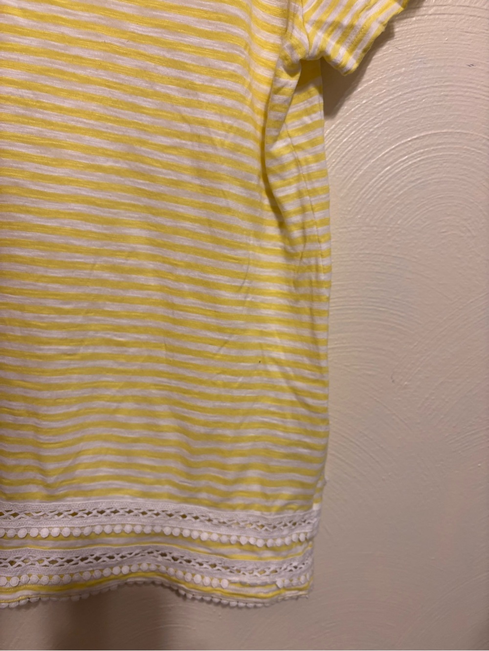 Talbots XL Yellow White Striped Lace Trim Tee Crochet Hem Soft Cotton Modal Top - Picture 6 of 7